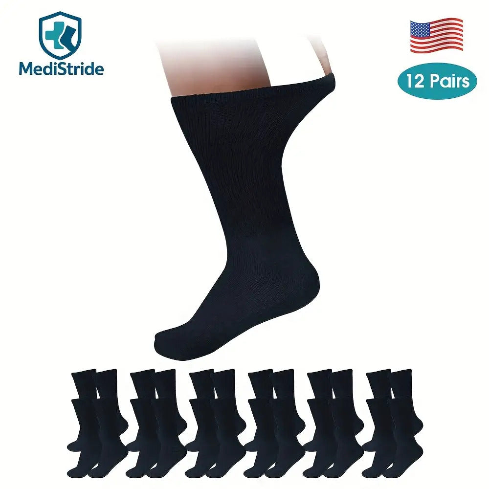 12-Pair Unisex Non-Binding Diabetic Crew Socks
