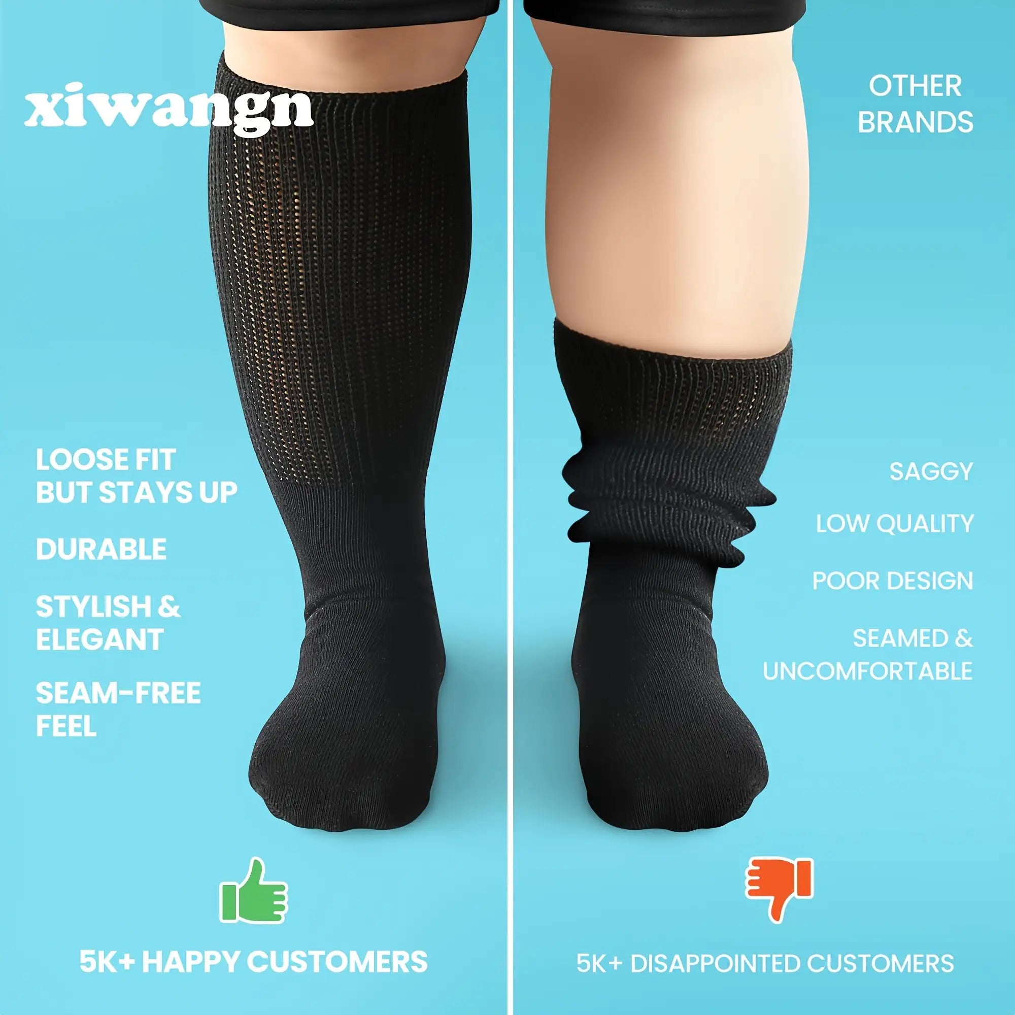 Extra Wide Socks，Suitable for swollen feet，Men and women can stretch to30Inch，Medium and Large Size Socks，Unbound Seamless Socks，Loose Style，Neuropathy and Heavyweight Seniors - Most sizes are suitable