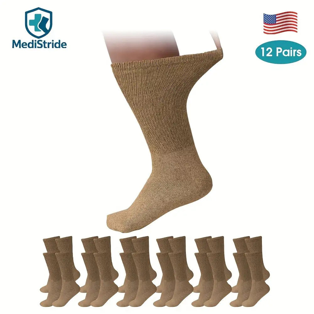 12-Pair Unisex Non-Binding Diabetic Crew Socks