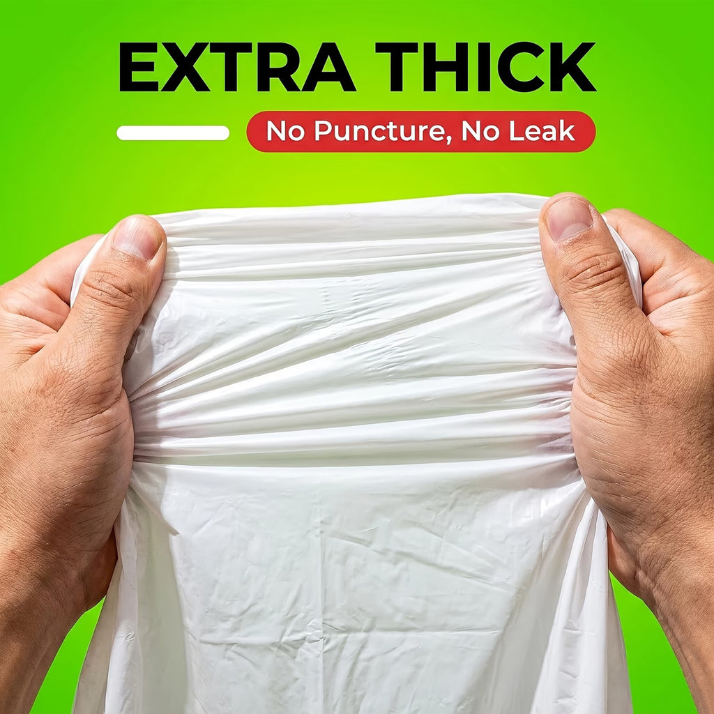 45 packs, 13-gallon, extendable, heavy-duty plastic multi-purpose disposable garbage bags