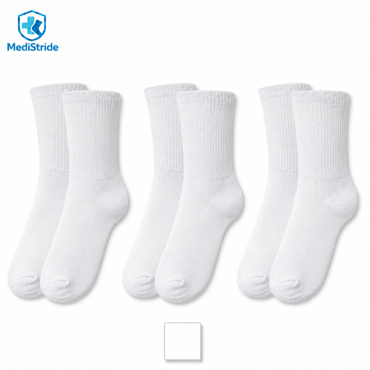 White Non-Binding Diabetic Crew Socks